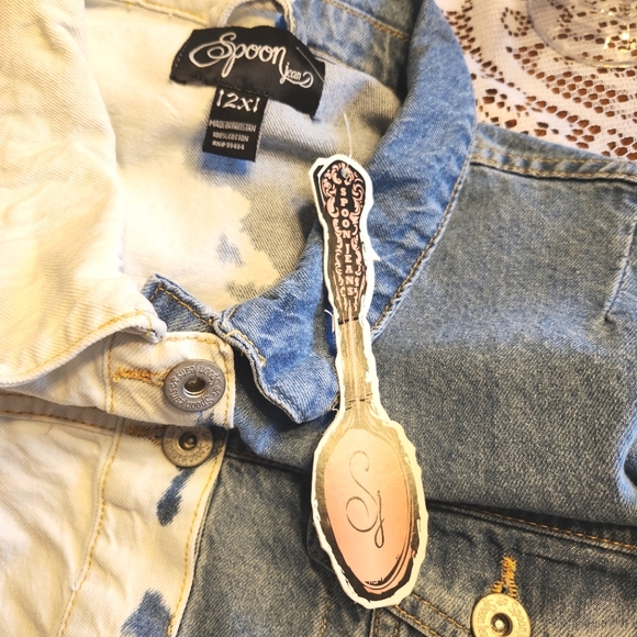 HALF & HALF ☆ ADORABLE ☆ BLEACH DYED ☆ DENIM JACKET ☆ 2x ☆ NWT - Picture 9 of 10